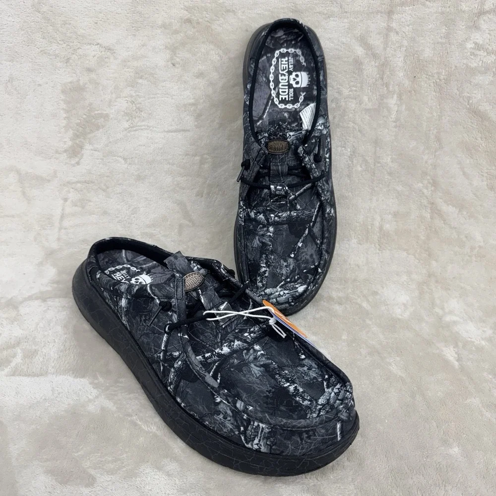 Hey Dude Jelly Roll Wally Comf Slip Black Camo Men's 13 NWT Realtree